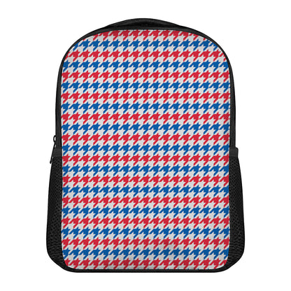 Red Blue And White Houndstooth Print Casual Backpack