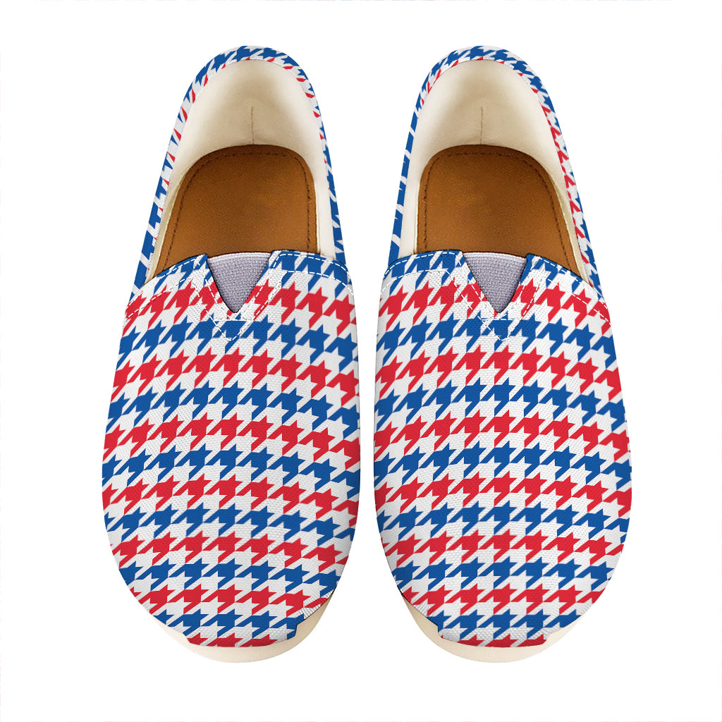 Red Blue And White Houndstooth Print Casual Shoes