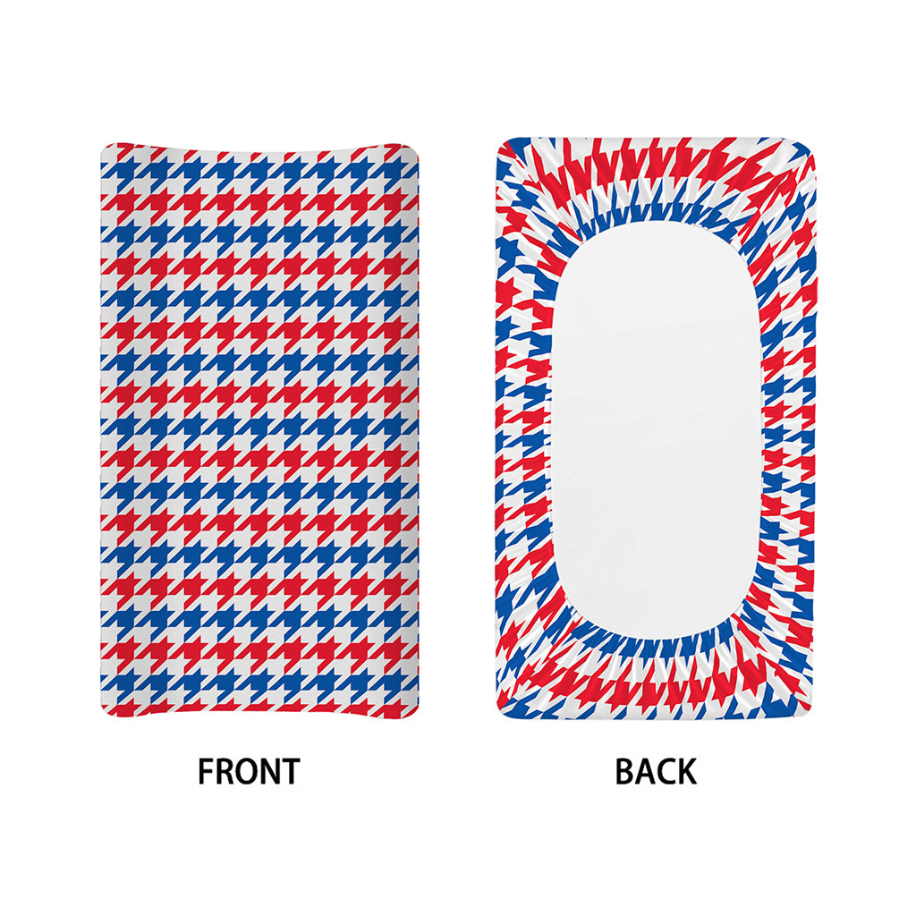 Red Blue And White Houndstooth Print Changing Pad Cover