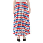 Red Blue And White Houndstooth Print Chiffon Maxi Skirt