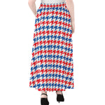 Red Blue And White Houndstooth Print Chiffon Maxi Skirt