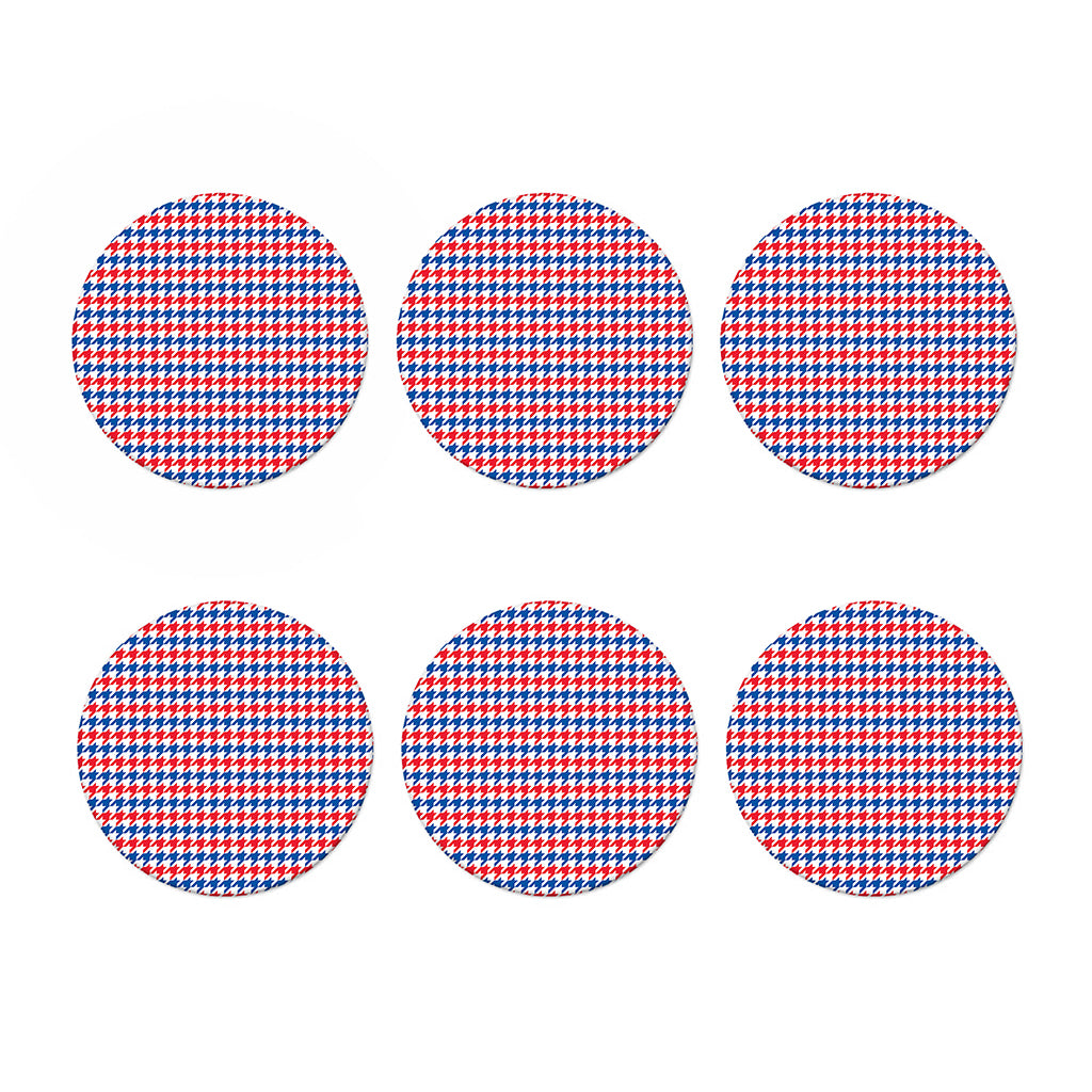 Red Blue And White Houndstooth Print Coaster Set