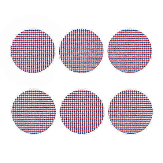 Red Blue And White Houndstooth Print Coaster Set