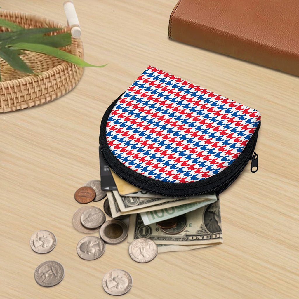 Red Blue And White Houndstooth Print Coin Purse