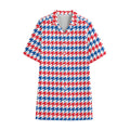 Red Blue And White Houndstooth Print Cotton Hawaiian Shirt