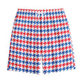 Red Blue And White Houndstooth Print Cotton Shorts