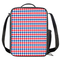 Red Blue And White Houndstooth Print Crossbody Lunch Bag