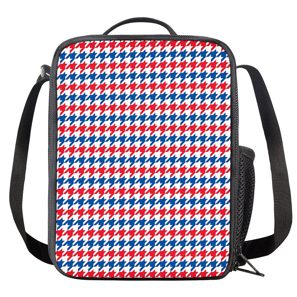Red Blue And White Houndstooth Print Crossbody Lunch Bag
