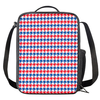 Red Blue And White Houndstooth Print Crossbody Lunch Bag