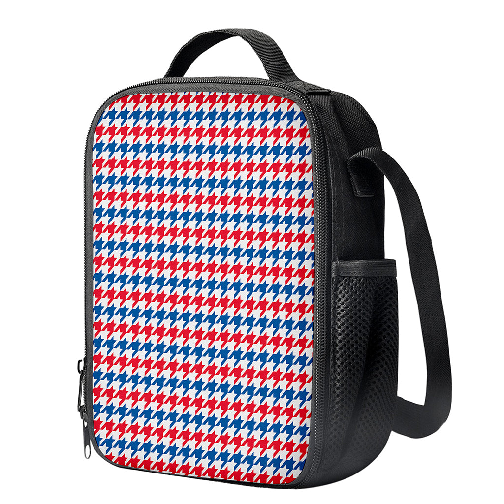 Red Blue And White Houndstooth Print Crossbody Lunch Bag
