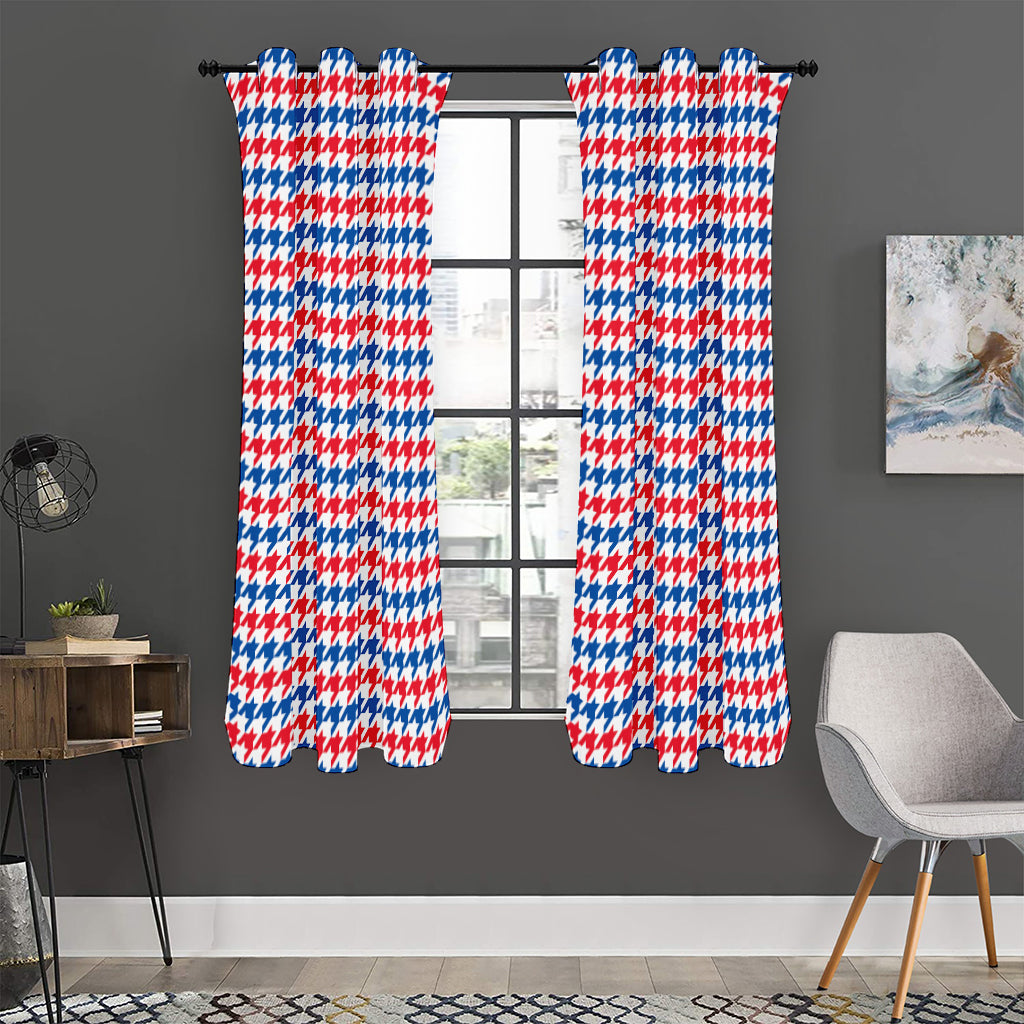 Red Blue And White Houndstooth Print Curtain