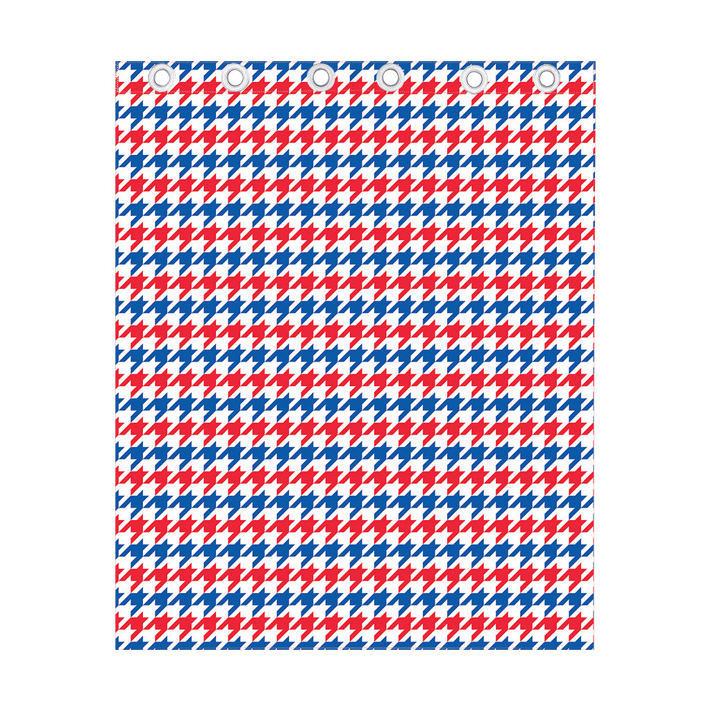 Red Blue And White Houndstooth Print Curtain