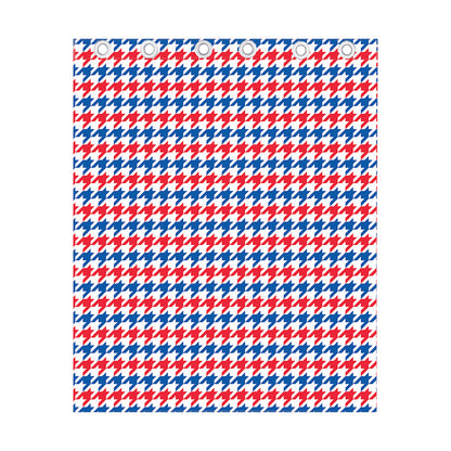 Red Blue And White Houndstooth Print Curtain