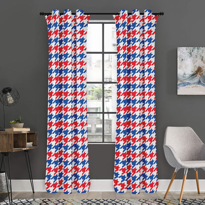 Red Blue And White Houndstooth Print Curtain