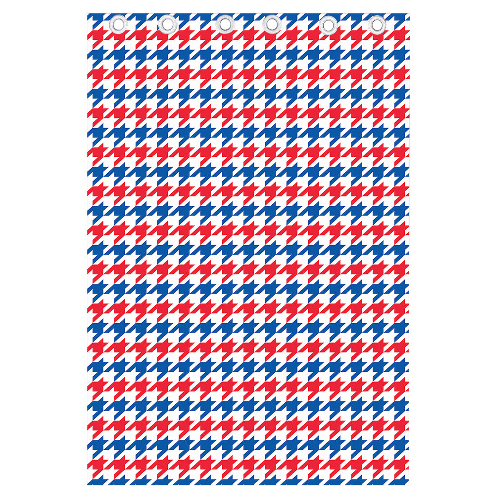 Red Blue And White Houndstooth Print Curtain