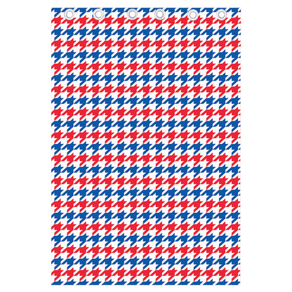 Red Blue And White Houndstooth Print Curtain