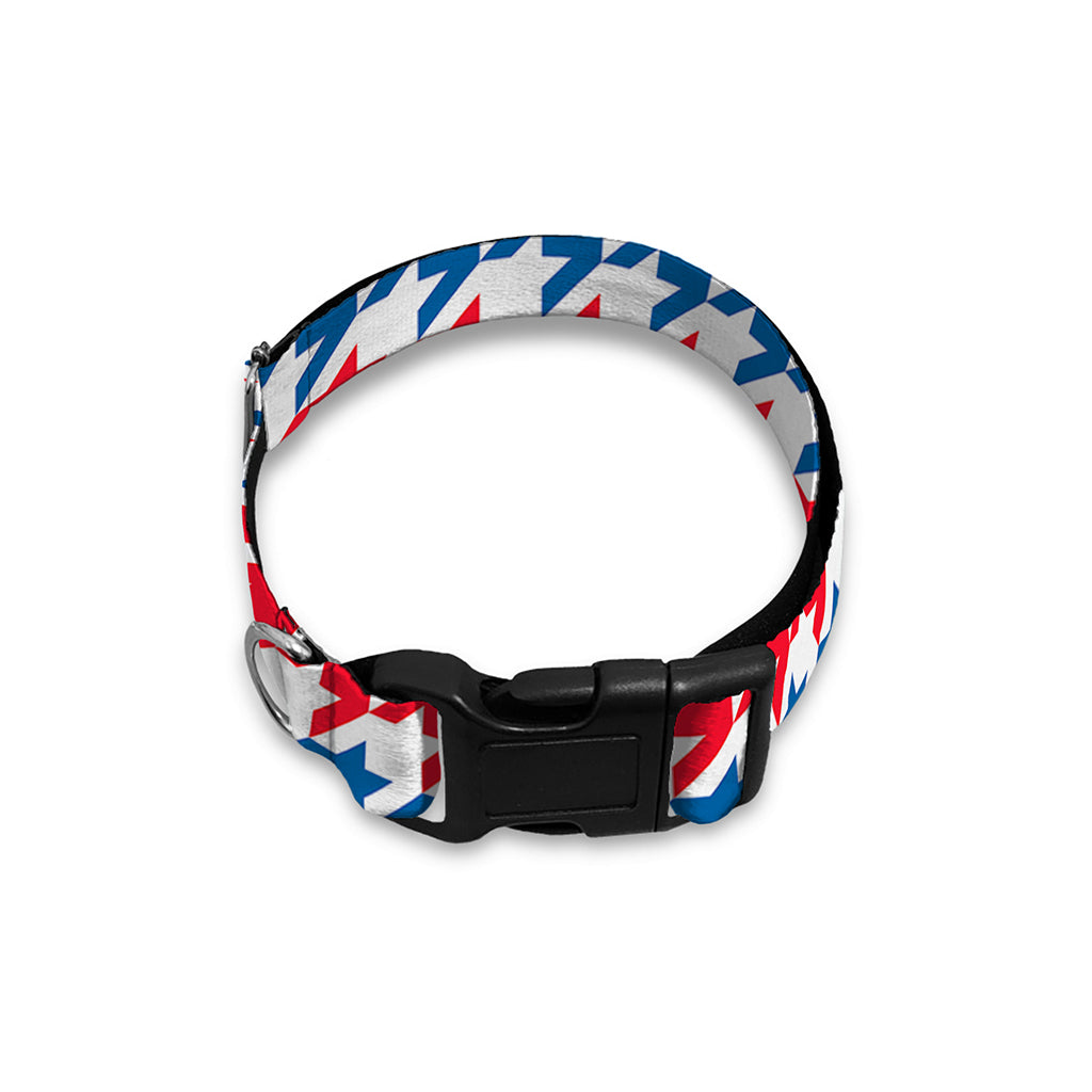Red Blue And White Houndstooth Print Dog Collar