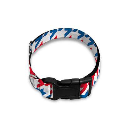 Red Blue And White Houndstooth Print Dog Collar