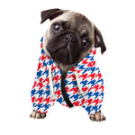 Red Blue And White Houndstooth Print Dog Zip Up Hoodie