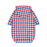Red Blue And White Houndstooth Print Dog Zip Up Hoodie