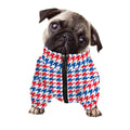 Red Blue And White Houndstooth Print Dog Zip Up Jacket