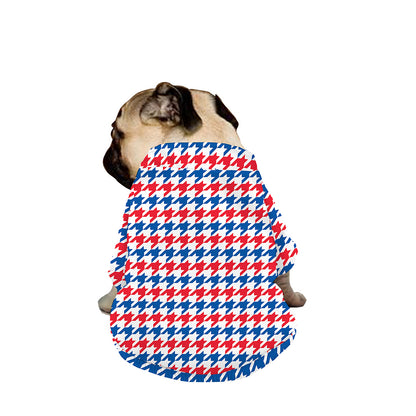 Red Blue And White Houndstooth Print Dog Zip Up Jacket