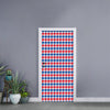 Red Blue And White Houndstooth Print Door Sticker