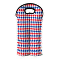 Red Blue And White Houndstooth Print Double Neoprene Wine Tote