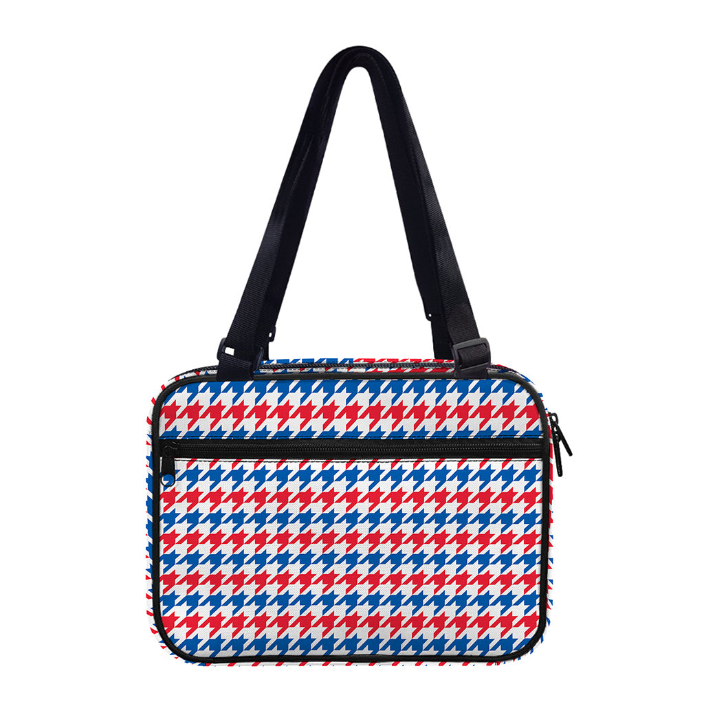 Red Blue And White Houndstooth Print Double Strap Bible Bag