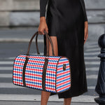 Red Blue And White Houndstooth Print Duffle Bag