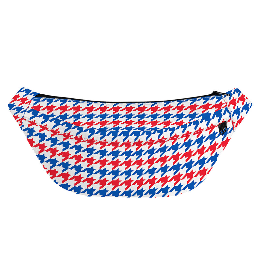 Red Blue And White Houndstooth Print Fanny Pack