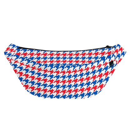 Red Blue And White Houndstooth Print Fanny Pack
