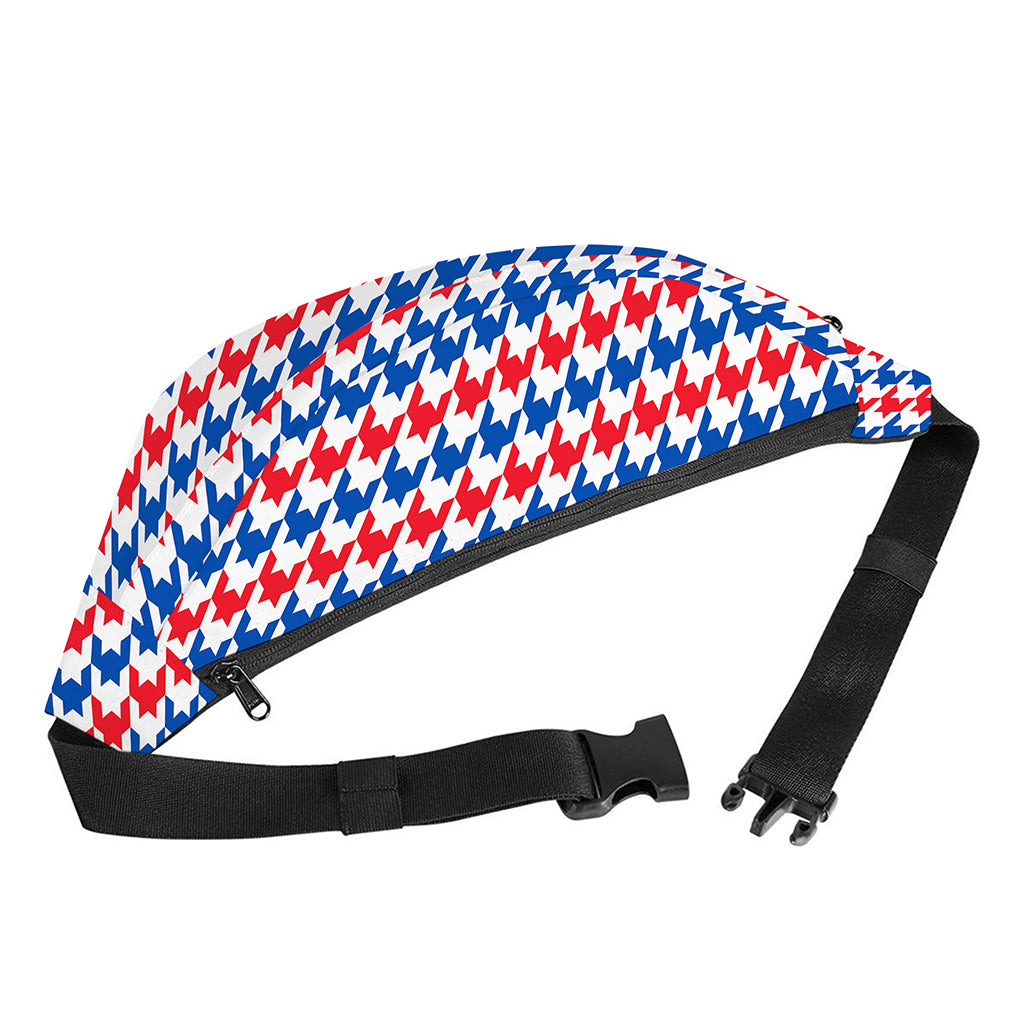 Red Blue And White Houndstooth Print Fanny Pack