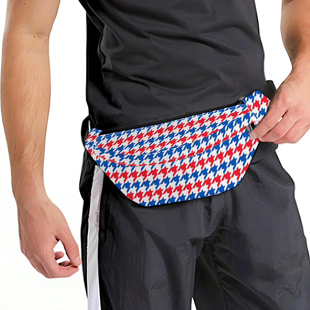 Red Blue And White Houndstooth Print Fanny Pack