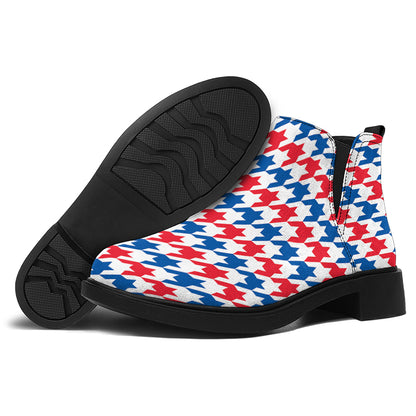 Red Blue And White Houndstooth Print Flat Ankle Boots