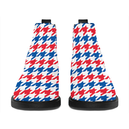 Red Blue And White Houndstooth Print Flat Ankle Boots