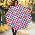 Red Blue And White Houndstooth Print Foldable Umbrella