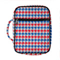 Red Blue And White Houndstooth Print Front Pocket Bible Bag