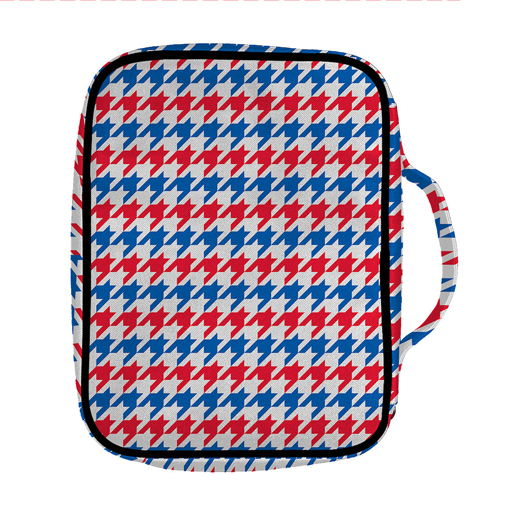 Red Blue And White Houndstooth Print Front Pocket Bible Bag