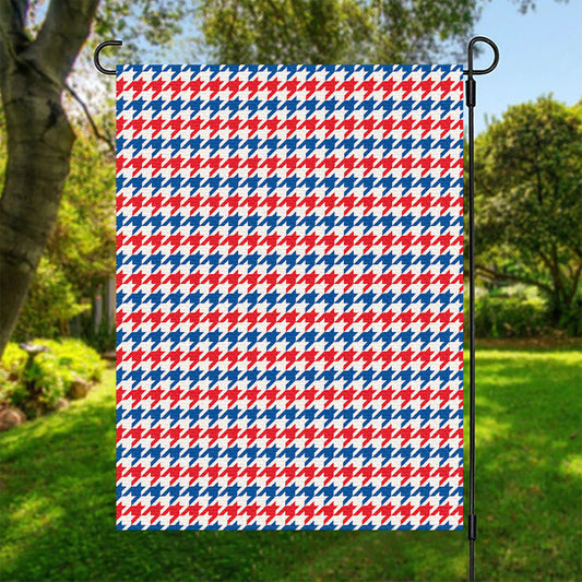 Red Blue And White Houndstooth Print Garden Flag