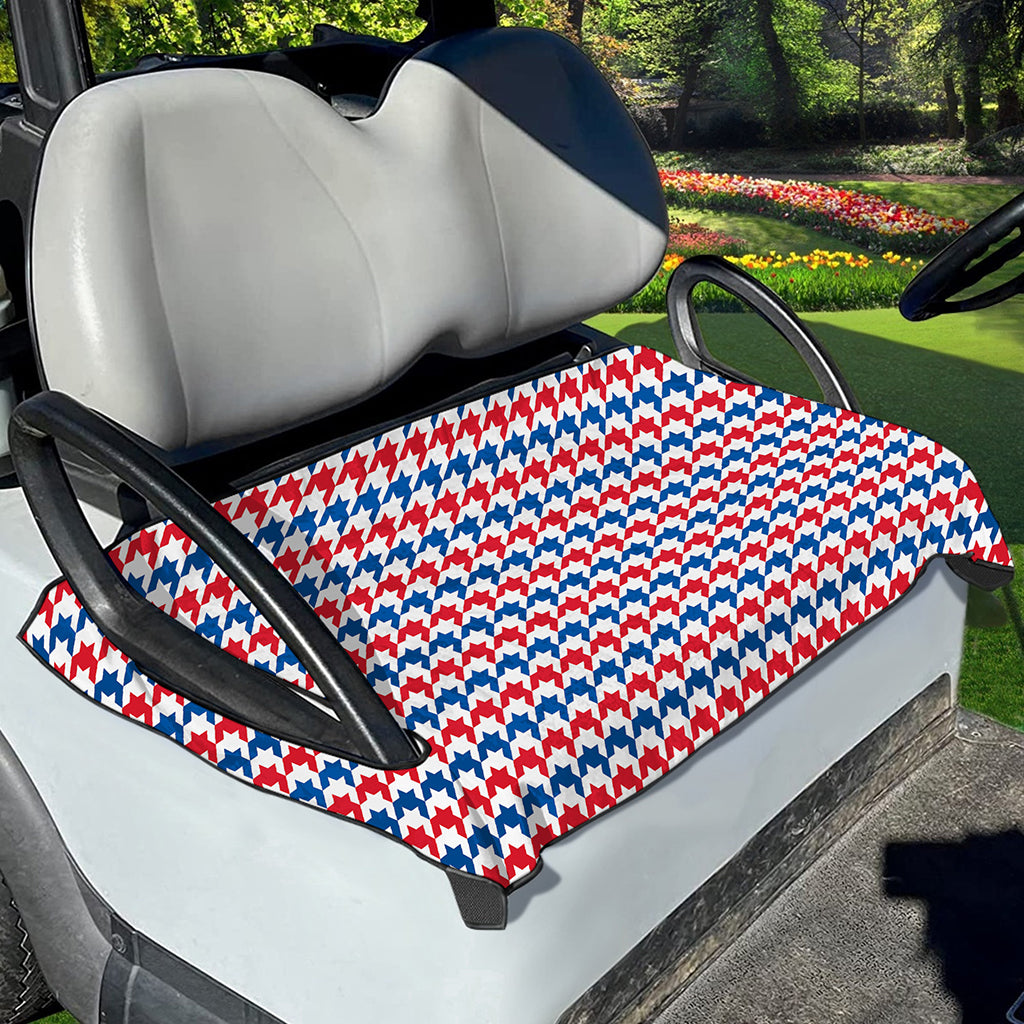 Red Blue And White Houndstooth Print Golf Cart Seat Cover