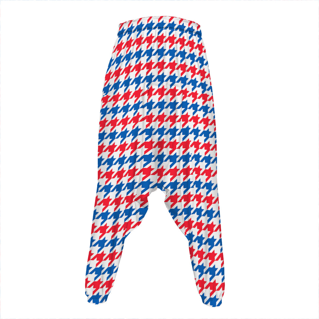 Red Blue And White Houndstooth Print Hammer Pants