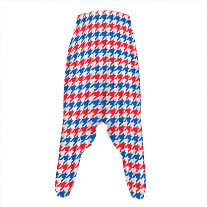 Red Blue And White Houndstooth Print Hammer Pants