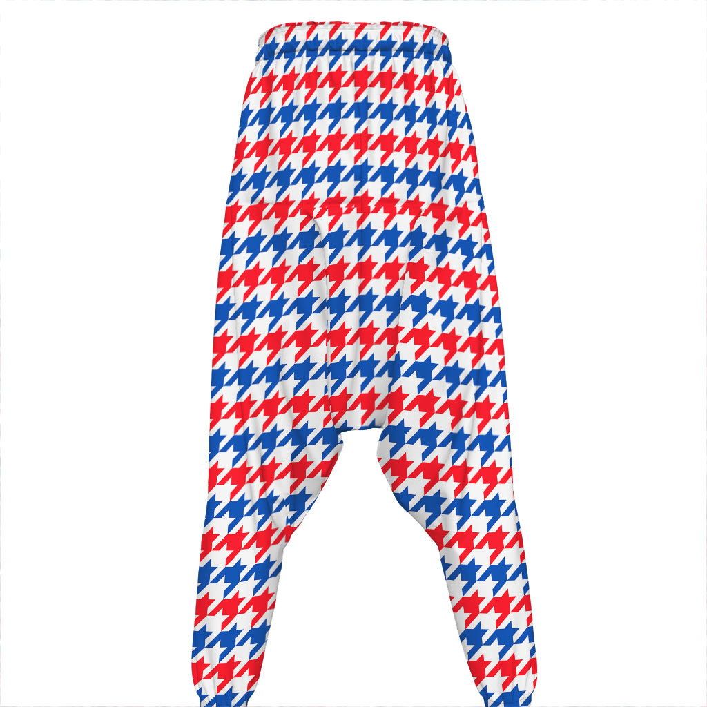 Red Blue And White Houndstooth Print Hammer Pants