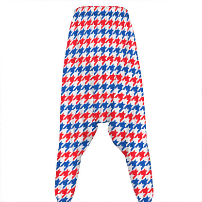 Red Blue And White Houndstooth Print Hammer Pants