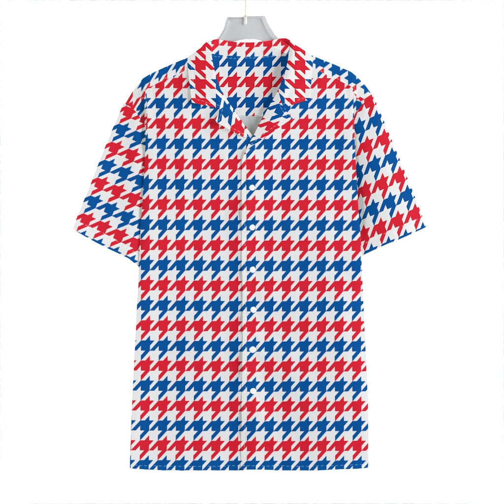 Red Blue And White Houndstooth Print Hawaiian Shirt