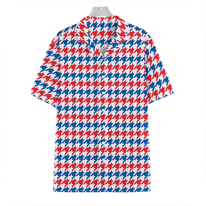 Red Blue And White Houndstooth Print Hawaiian Shirt
