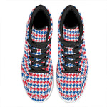 Red Blue And White Houndstooth Print High Top Leather Sneakers