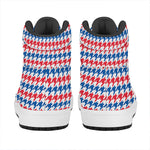 Red Blue And White Houndstooth Print High Top Leather Sneakers