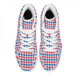Red Blue And White Houndstooth Print High Top Leather Sneakers